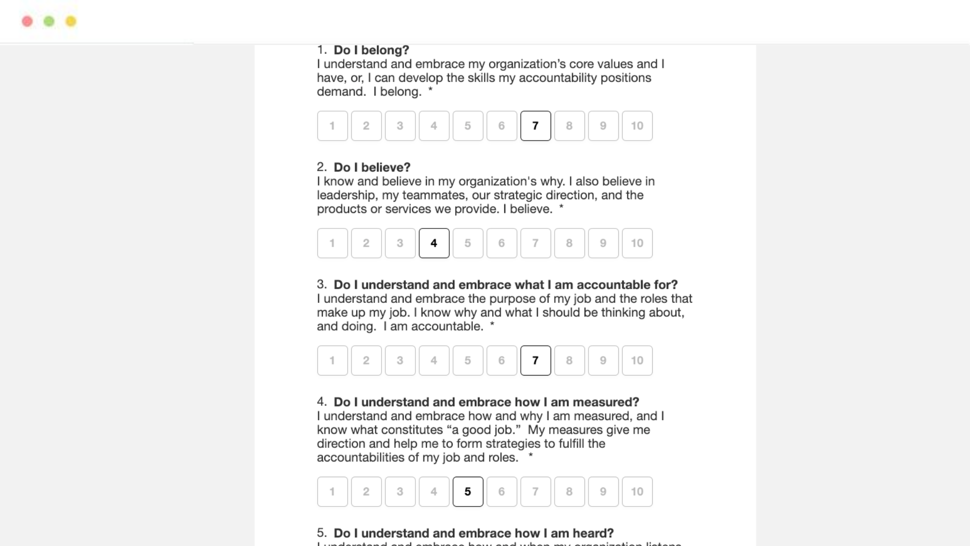 7 Question Employee Engagement Survey that ties directly to the tools of EOS and Traction and other systems like scaling up and pinnacle.